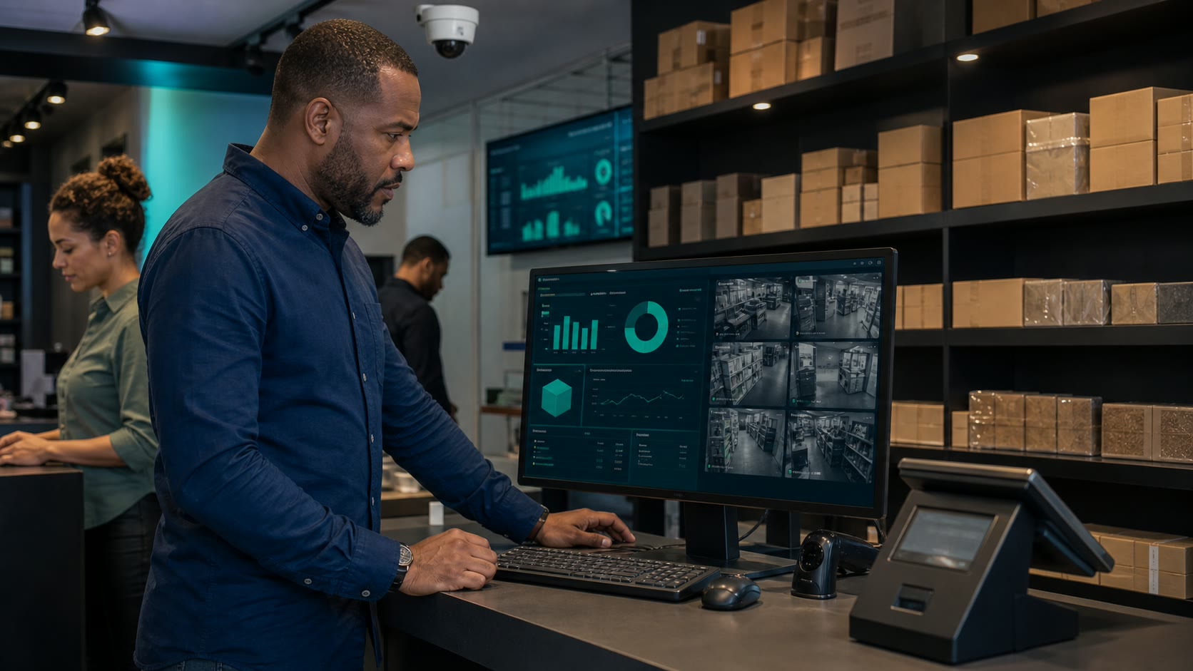 Regulated retail inventory, business operations and CCTV workspace