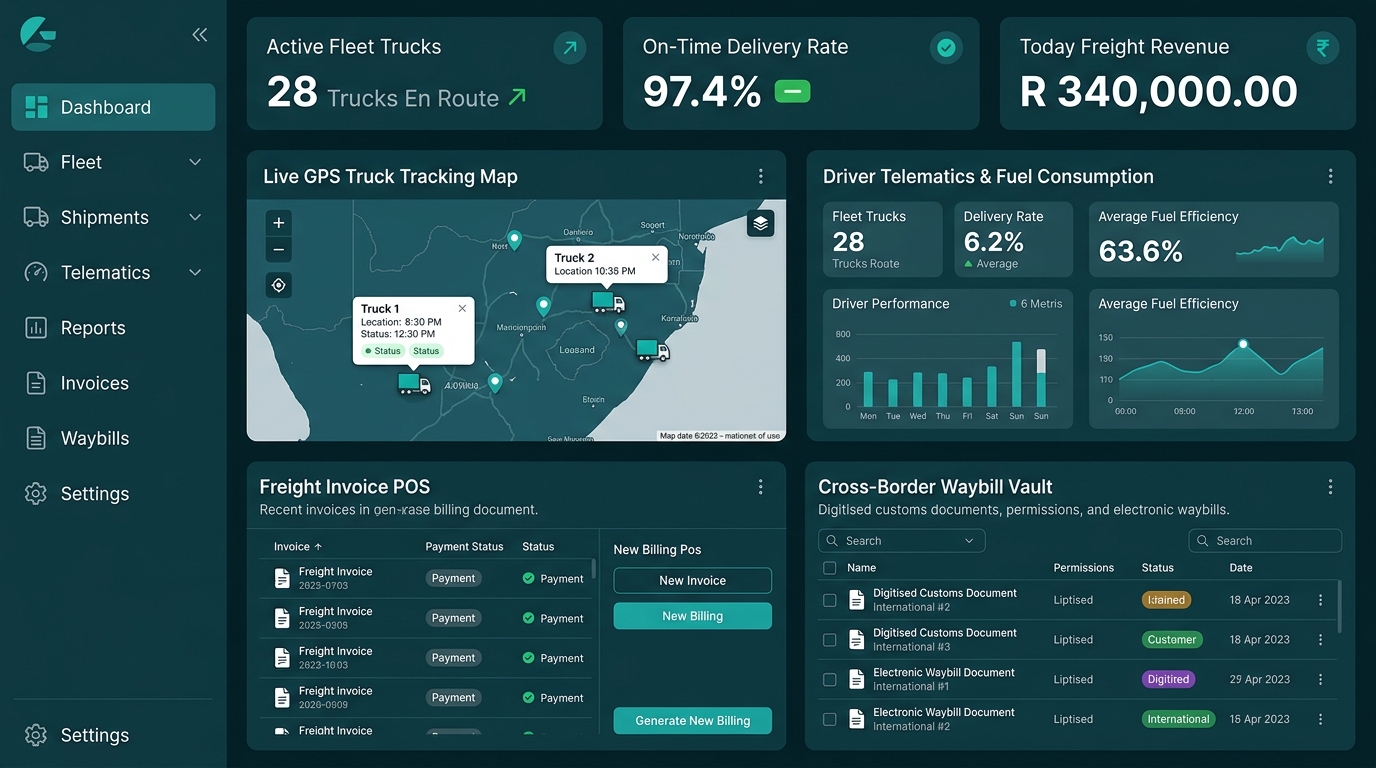 Logistics fleet and courier dispatch workspace