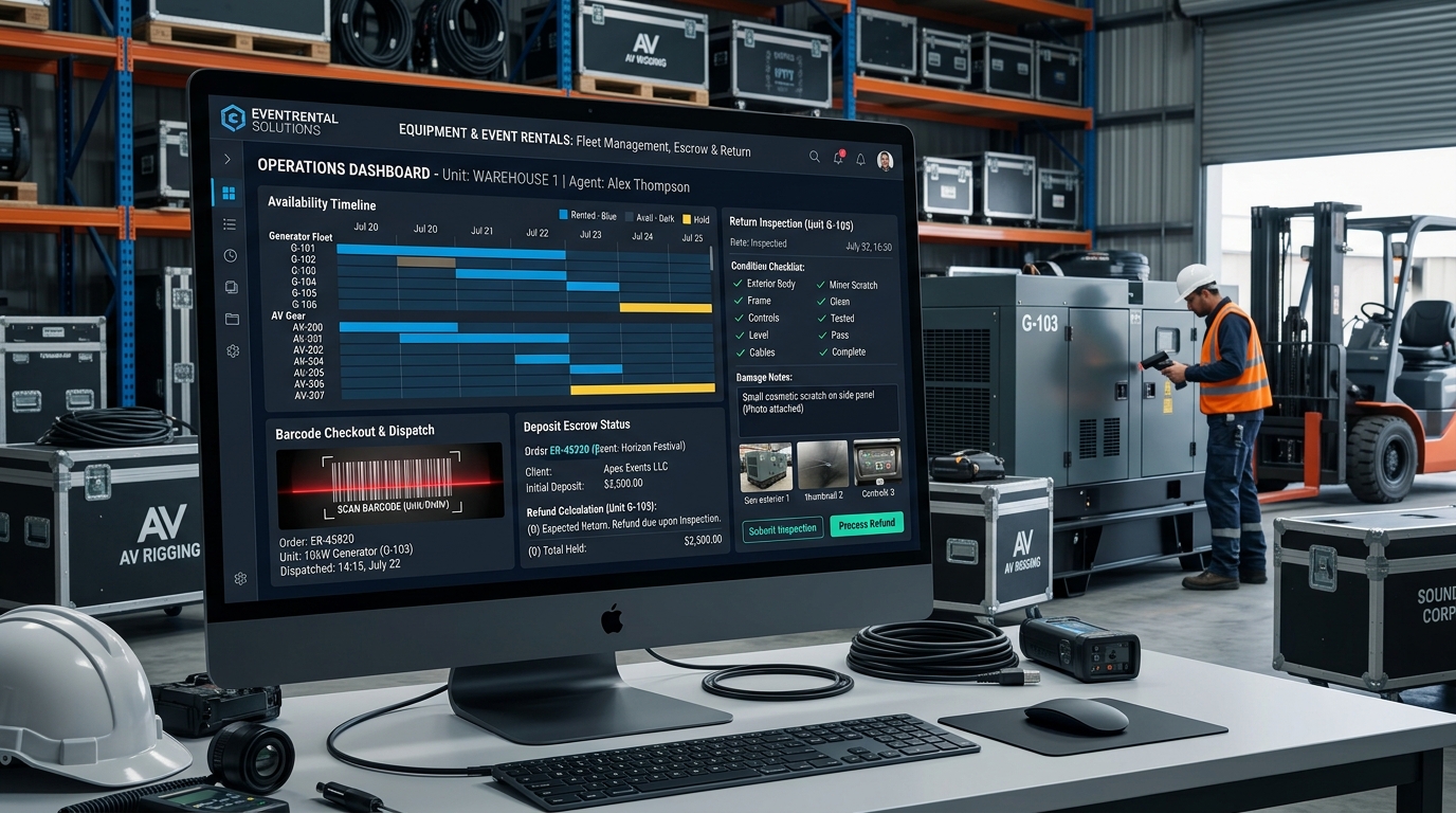 Equipment hire and rental operations workspace