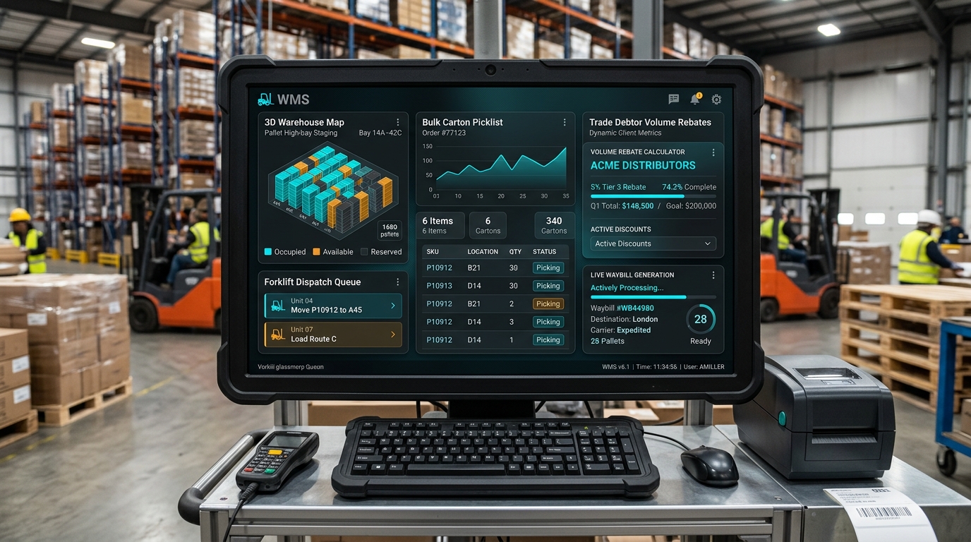Wholesale warehouse and stock operations workspace